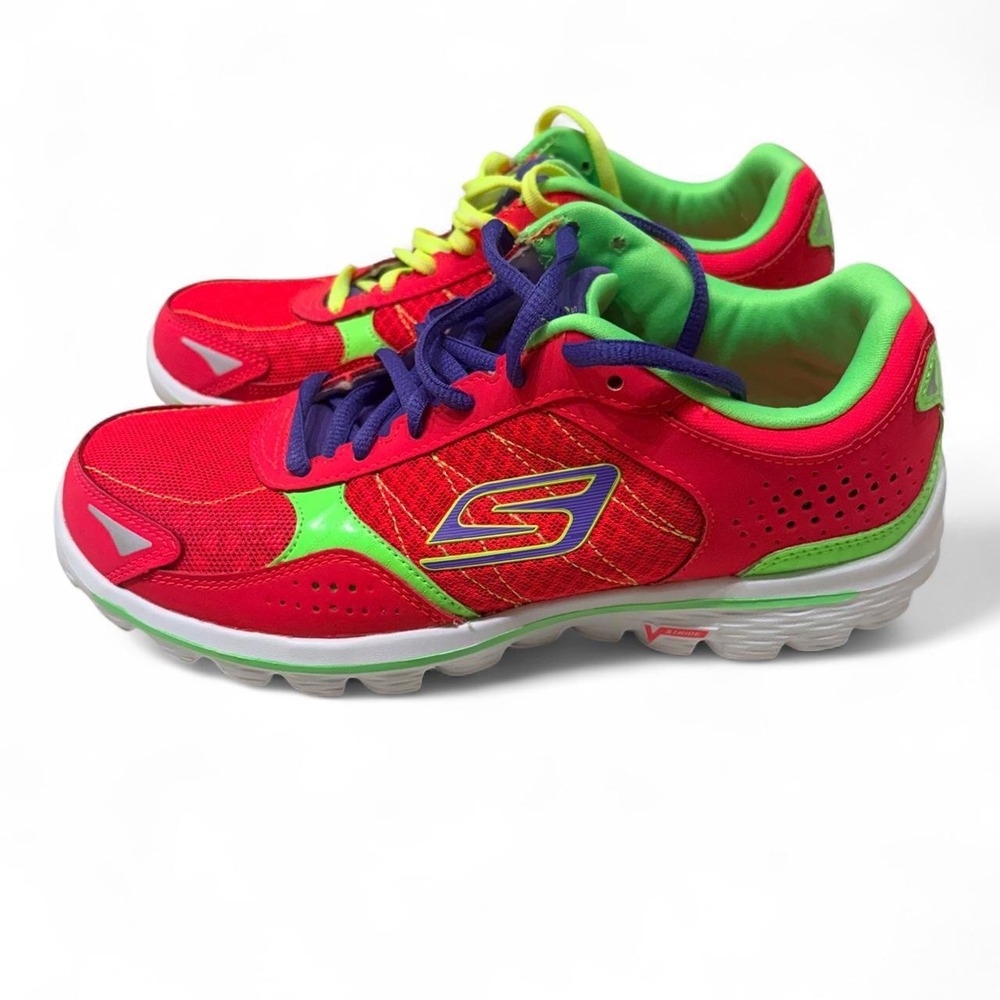Skechers Go Walk Flash Red Neon Green Women Athletic Sneakers 13960 Size 7